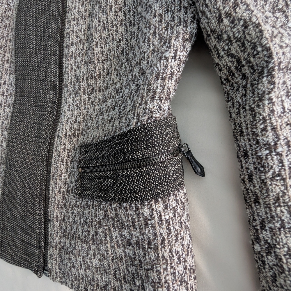 Linda Allard Ellen Tracy Tweed Jacket Blazer Wool Blend Brown Cream Zip Front Si - Picture 8 of 12
